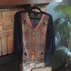 I Jeans by Buffalo sheer navy blue print blouse